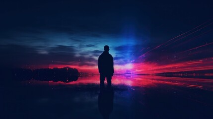 Obraz premium silhouette of a person in the night, Generative AI