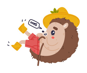 Cute Hedgehog Character in Hat and Shorts Fall on the Ground Vector Illustration