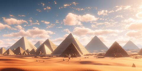 Egyptian pyramids under a clear sky in a region of sand - obrazy, fototapety, plakaty