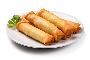 Chinese traditional spring rolls on on the plate, ready to be served.