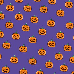 Adorable Purple Background with Golden Pumpkin for Halloween