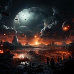 nocturnal fantasy landscape of other worlds and other universes