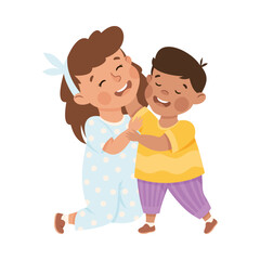 Little Boy and Girl Hugging Together Feel Happy Vector Illustration