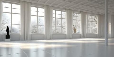 Interior with windows that is abstract and white