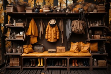 Obraz premium fall winter clothing closet with brown colors