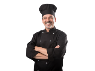 Cheerful chef in black, cut out