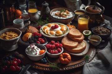 a closeup of a Russian breakfast, AI generated, Generative AI, AI Art, illustration,