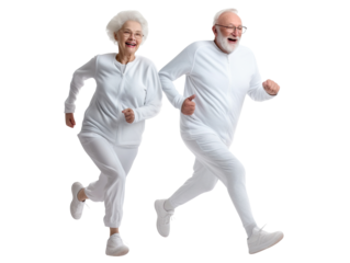 Happy elderly couple jogging, cut out