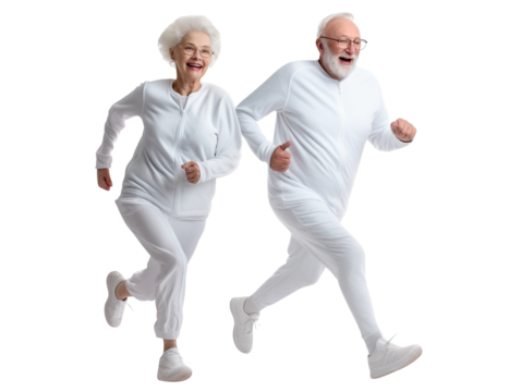 Happy elderly couple jogging, cut out - Powered by Adobe