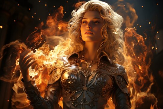 young witch in a fairy tale surrounded by mystical force