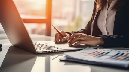 Une femme en train d'analyser les finance d'une entreprise.