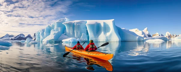Gordijnen Winter kayaking in ice antartica. Frozen sea and glaciers around. © Michal