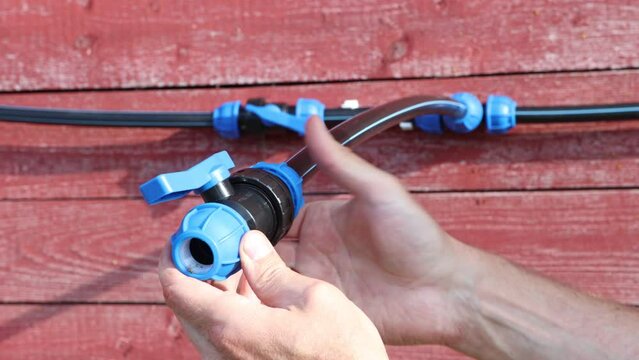 Ball valve compression connecting fitting for polyethylene HDPE pipe of low pressure. 