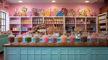  a candy shop with a variety of colorful candies and lollipops.  generative ai