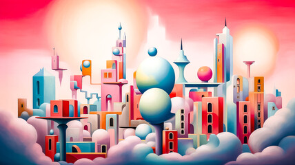 Paysage urbain coloré - Illustration de ville avec buildings - Générative IA