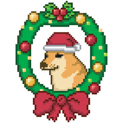 Dog celebrating christmas, pixel art