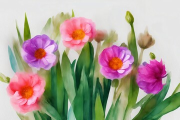 A Painting Of Pink And Purple Flowers In A Vase