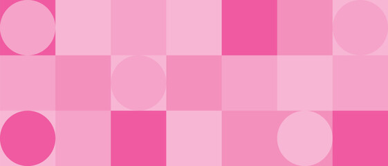 Barbie background for party and wallpaper, pink texture with squares and circles. Puppet geometric pattern with mosaic elements in a trendy style.