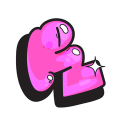 Cartoon pink doodle R letter in graffiti throw up style