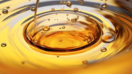 Golden yellow oil or serum, generative ai abstract background