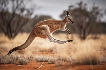 Fotobehang Kangaroo hopping in the Australian Outback. Vast and wild., generative IA © Gabriel