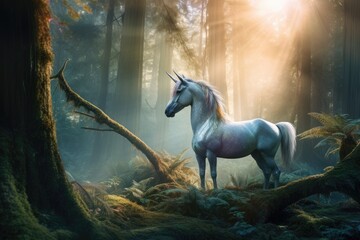 Magical unicorn emerges in the enchanted forest. Majestic and mysterious. ???, generative IA