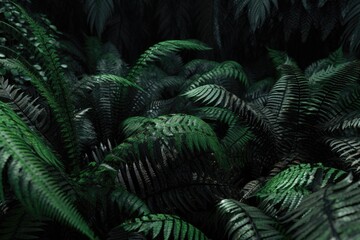 Naklejka na ściany i meble Dark fern fronds on an uncultivated backdrop