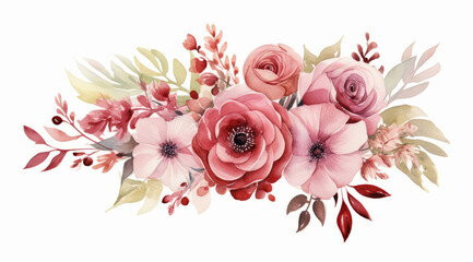 Bouquet of Pink Flowers on a White Background