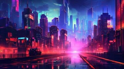 Neon Background with Neon Cyberpunk Cityscape. AI generated
