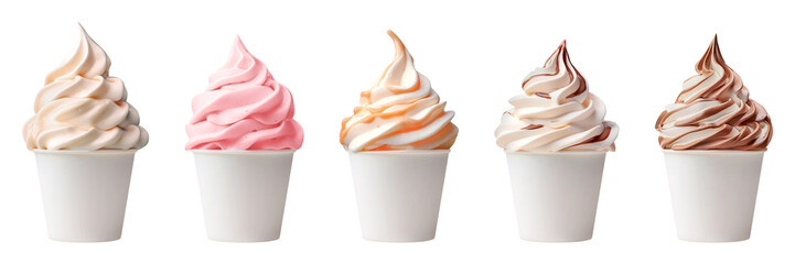 Frozen yogurt with toppings in cups on a transparent background. Generative AI