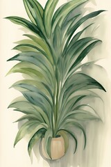 A Painting Of A Potted Plant On A Wall