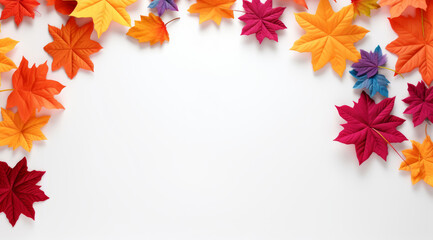 Fototapeta na wymiar Colorful autumn leaves with a blank area in the middle, in the style of minimalist backgrounds