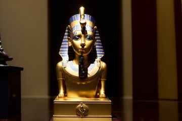 A Golden Statue Of An Egyptian Pharaoh On A Table