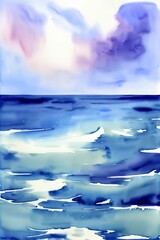 A Painting Of A Blue Ocean With White Clouds