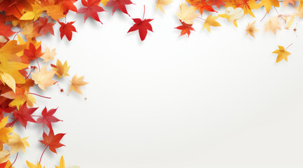 Colorful autumn leaves with a blank area in the middle, in the style of minimalist backgrounds