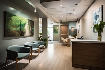 Modern and welcoming office with waiting room and equipped doctor's office., generative IA
