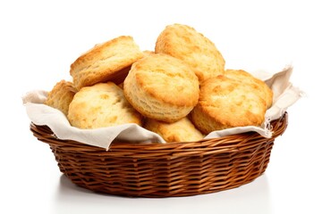 Basket of Buttermilk Biscuits Isolated on a White Background
