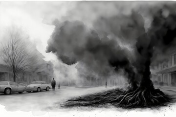 A Black And White Photo Of A Tree On A Street