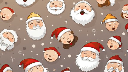 Seamless pattern with mix Santa Claus on light brown and gray background.
