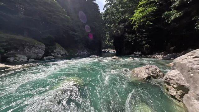 River and waterfall in the deep mountains of Odaicho Mie Japan by FPV drone