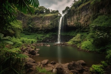 Wailua Waterfall: Lush waterfall surrounded by tropical vegetation., generative IA