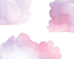 watercolor clouds set, pink and purple vector abstract background