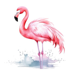 Watercolor pink flamingo isolated