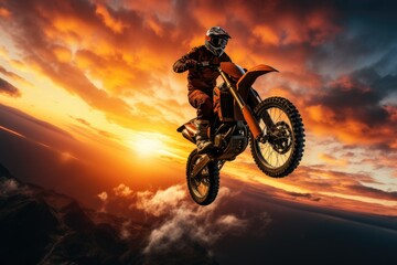 Fototapeta na wymiar Extreme motocross MX Rider riding on dirt track. Generative AI