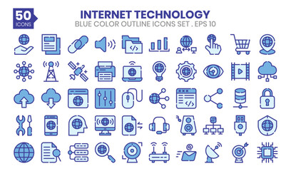 Internet Technology (blue color) icons set. The collection includes business and development, programming, web design, app design, and more.