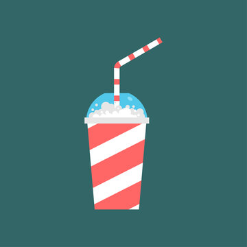 Slurpee. Soda in glass with straw isolated.