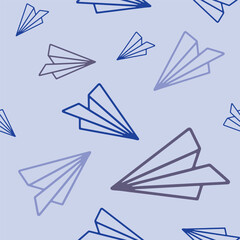 Paper airplanes. Line art. Seamless pattern