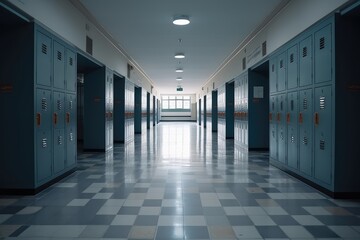 High school hallway with lockers Education classroom - obrazy, fototapety, plakaty