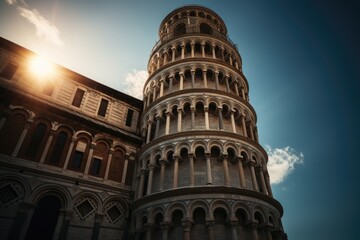 Leaning Tower of Pisa in serene landscape., generative IA