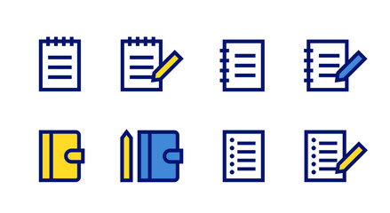 メモ帳・手帳・ルーズリーフのベクターアイコンセット